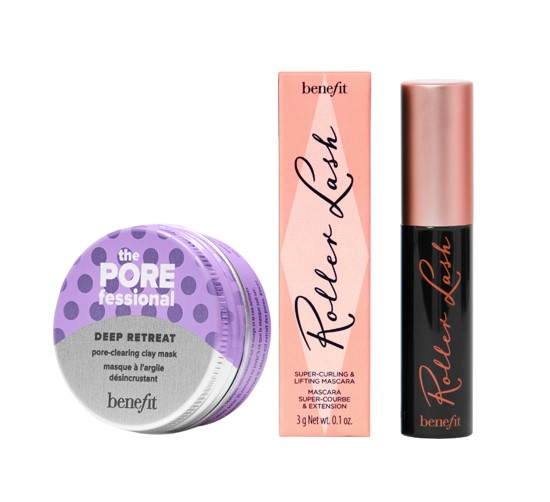 Receive a Fun Sized Roller Lash Mascara & Deep Retreat mask for any purchase of 2 products, one to be tints (splash/ plush/ tints)